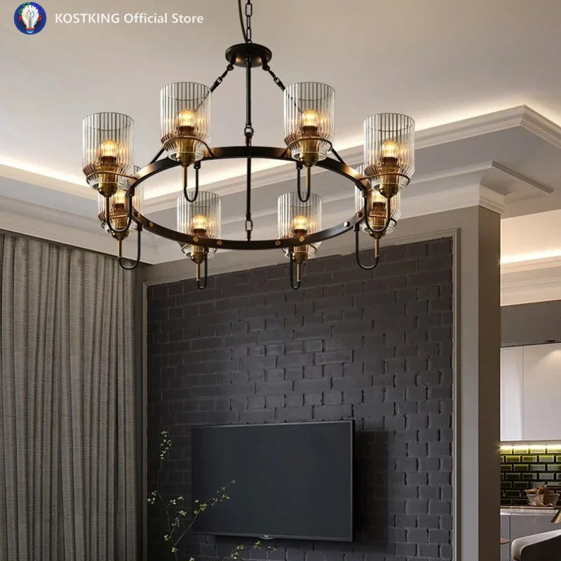 

Modern Minimalist Industrial Style Personality Living Room Bedroom Dining Room Round Funnel Glass LED Hotel Chandelier