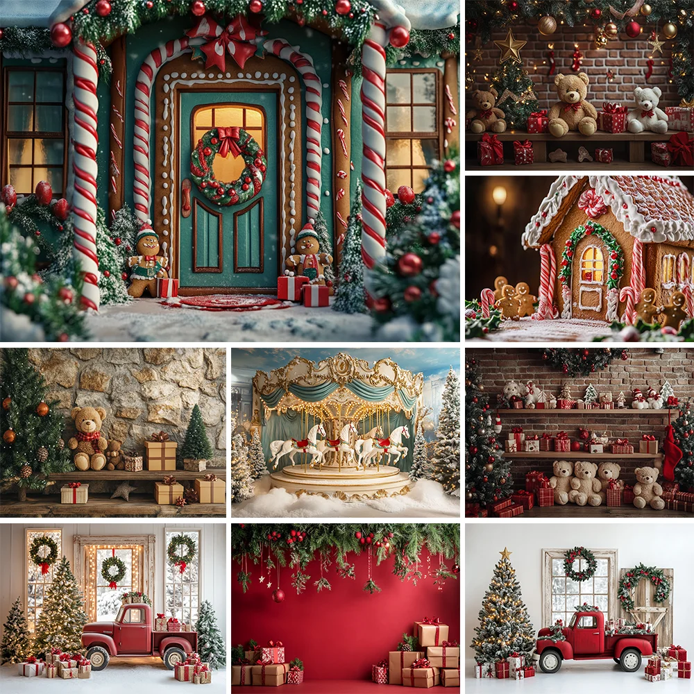 

Winter Gingerbread Man Snowy House Backdrops Kids Baby Photography Family Adult Photocall Snow Forest Backgrounds