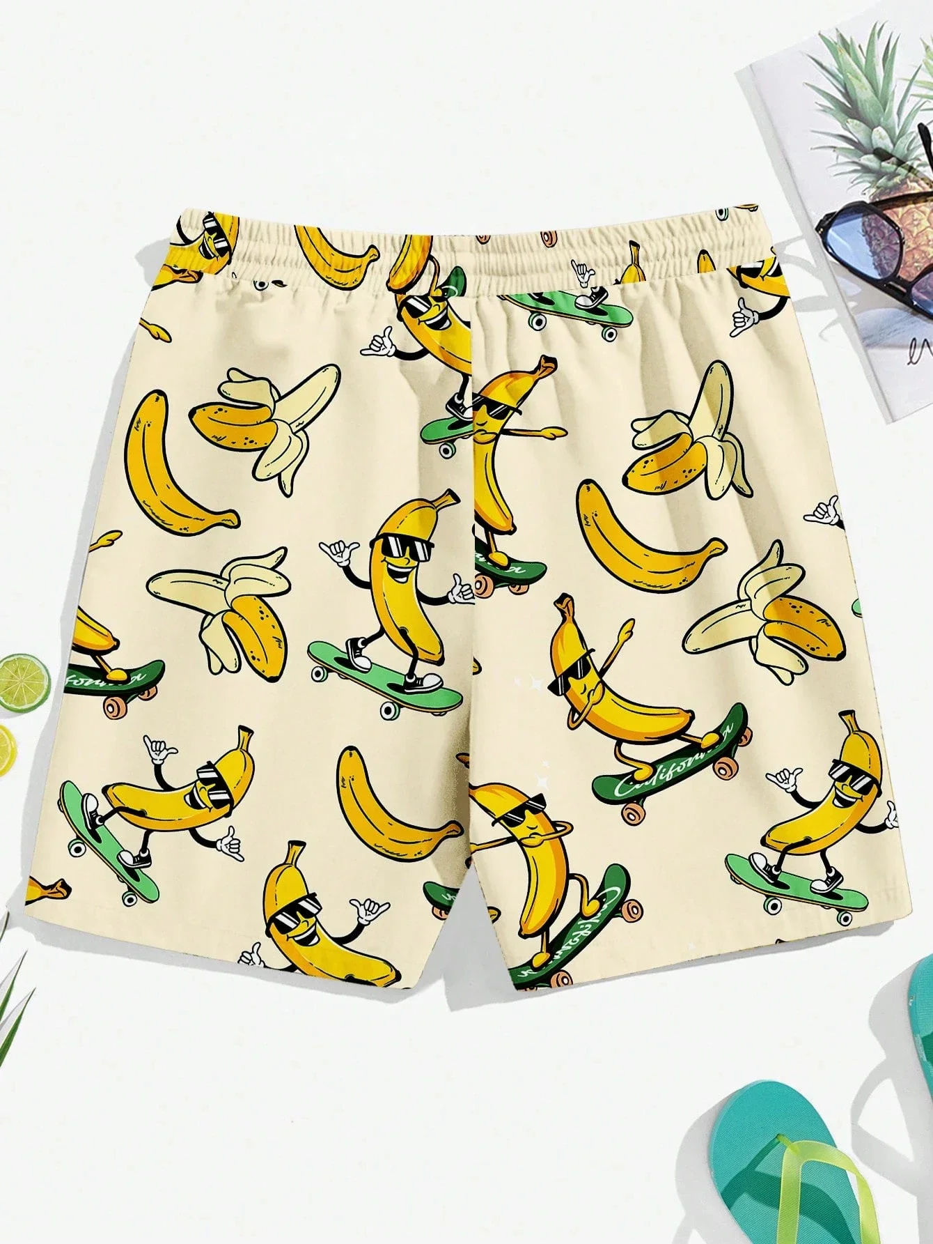 Funny Banana Skateboard Print Summer Men'S Beach Pants Quick Drying Material Swimming Surfing Men'S Clothing Shorts
