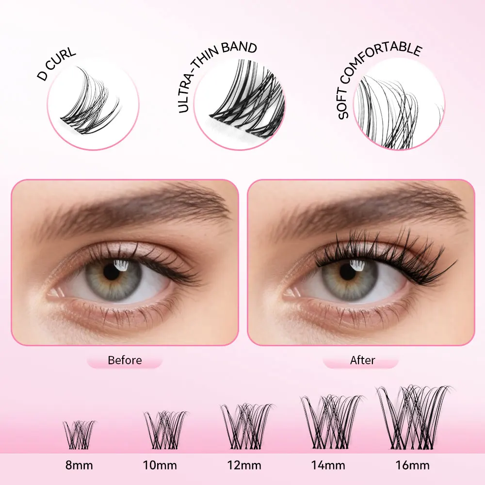 uCoolMe Lashes Venus Super Natural Clusters Kit with Bond and Seal Remover Long-lasting Waterproof Beginner Friendly Makeup Tool