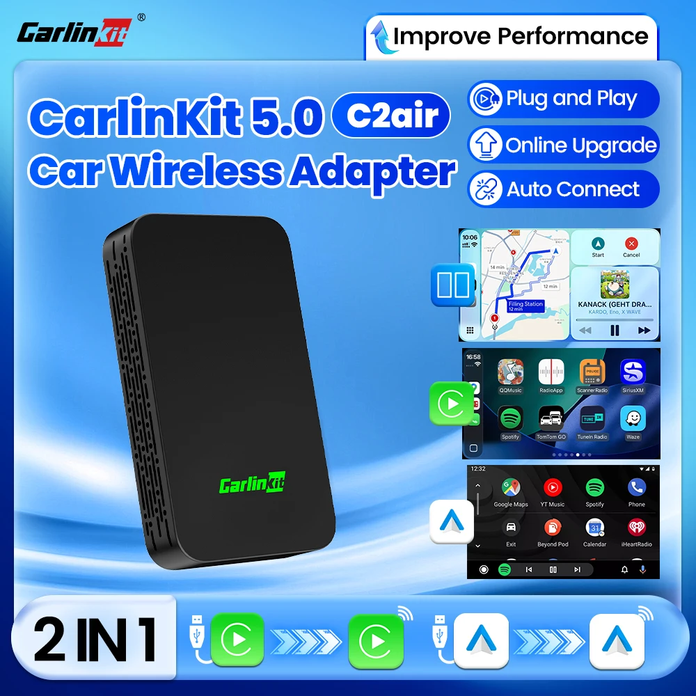 CarlinKit 5.0 C2Air Adattatore wireless Wireless CarPlay Android Auto Box per auto OEM Plug and Play WiFi Bluetooth Connessione automatica