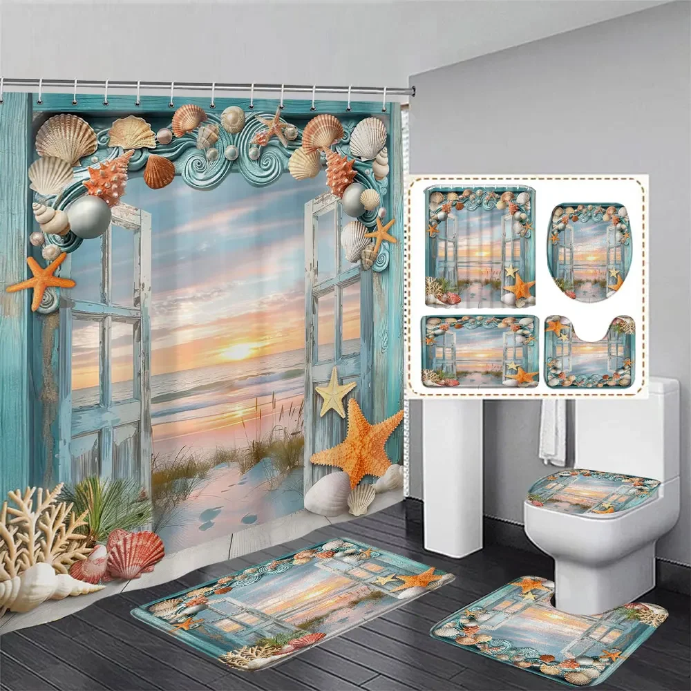 Watercolour Turtle Shower Curtain Rug Bathroom Decor Set Beautiful Colourful Coral Seagrass Hanging Curtains Bath Mat Toilet Mat