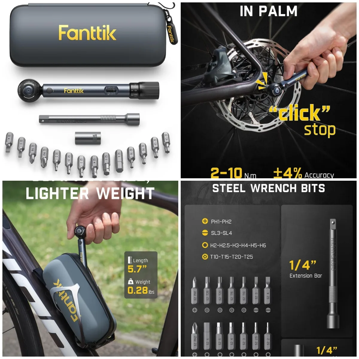 

WB10 Nova 1/4' Drive Mini Bike Torque Wrench Set, 2-10 Nm, 14 Bits Dual-Direction Click Adjustable