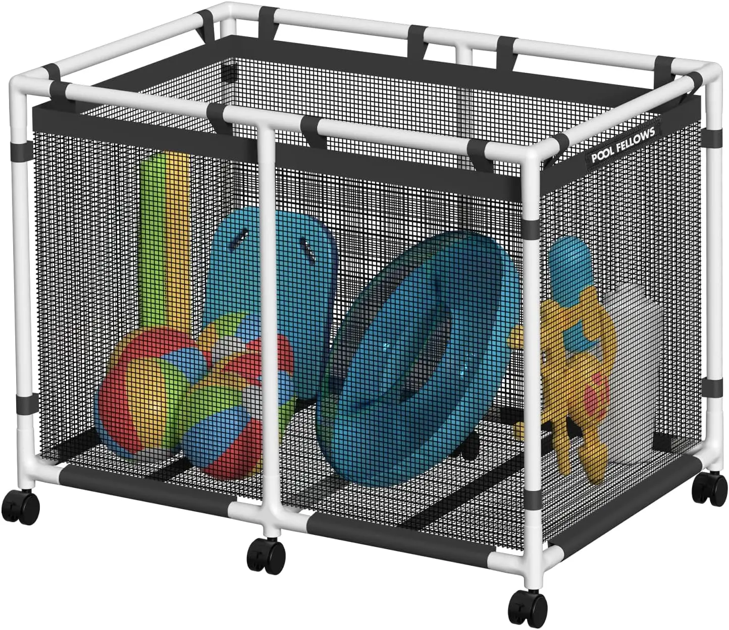 

Large Mesh Pool Storage Bin with Wheels, 214 Gallon Organizer for Swim Toys & Accessories