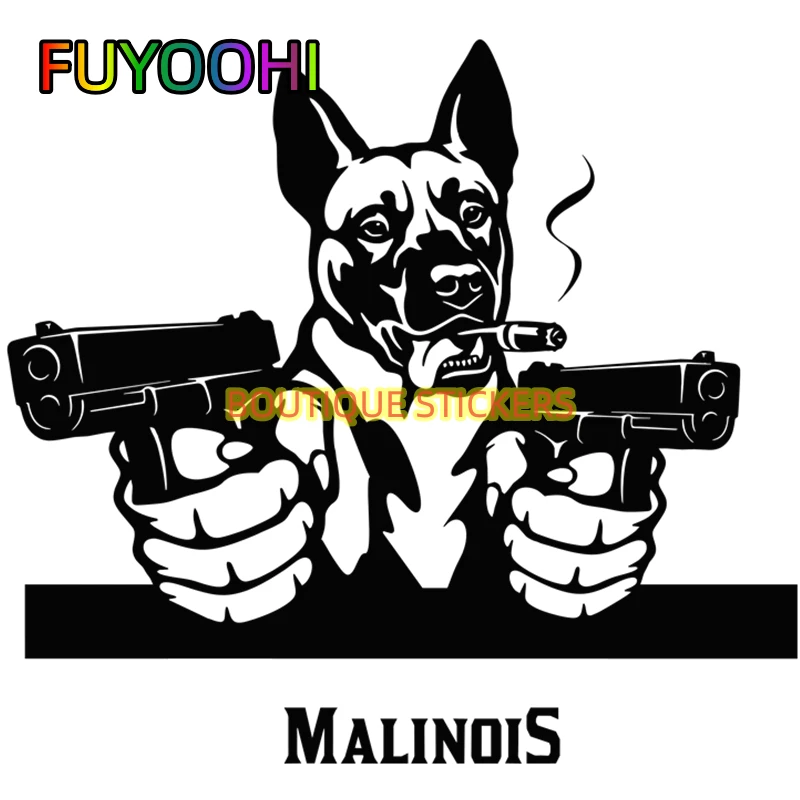 

FUYOOHI Accessories Decal Gangster Belgian Shepherd Malinois Alaskan Dog with Gun Vinyl Car Stickers and Decals