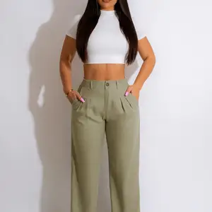 Women's straight straight cotton pants, draped pants, high waist, tailored pants, zipper fly, OL office, summer fashion 8 Main Sales Women's Tailoring Pants - №7