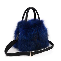 Women's Luxury Real Fur Shoulder Bag Natural Fluffy Fox Fur Crossbody Bag Women's Designer Large Capacity Fashion Handbag