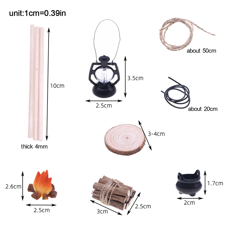 Scène de modèle de feu de camp de camping, maison de courses l'inventaire, ornement de feu de joie, micro jardin, accessoires de décoration de paysage, 1:12