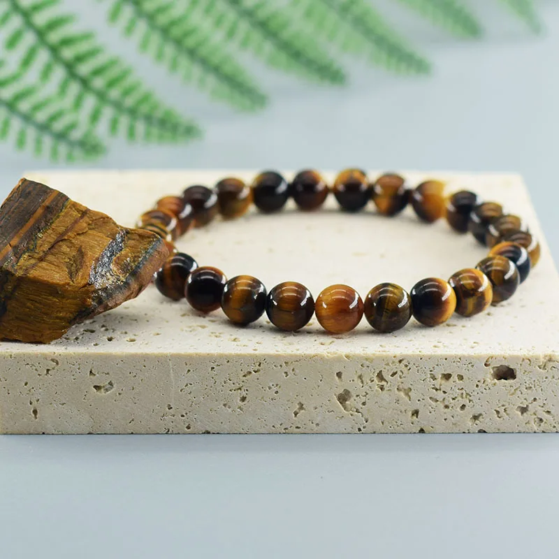 5A Natural Tiger Eye Bracelet Men and Women Charm Natural Stone Jewelry Healing Buddha Elastic Rope Couple Crystal Bead Bracelet