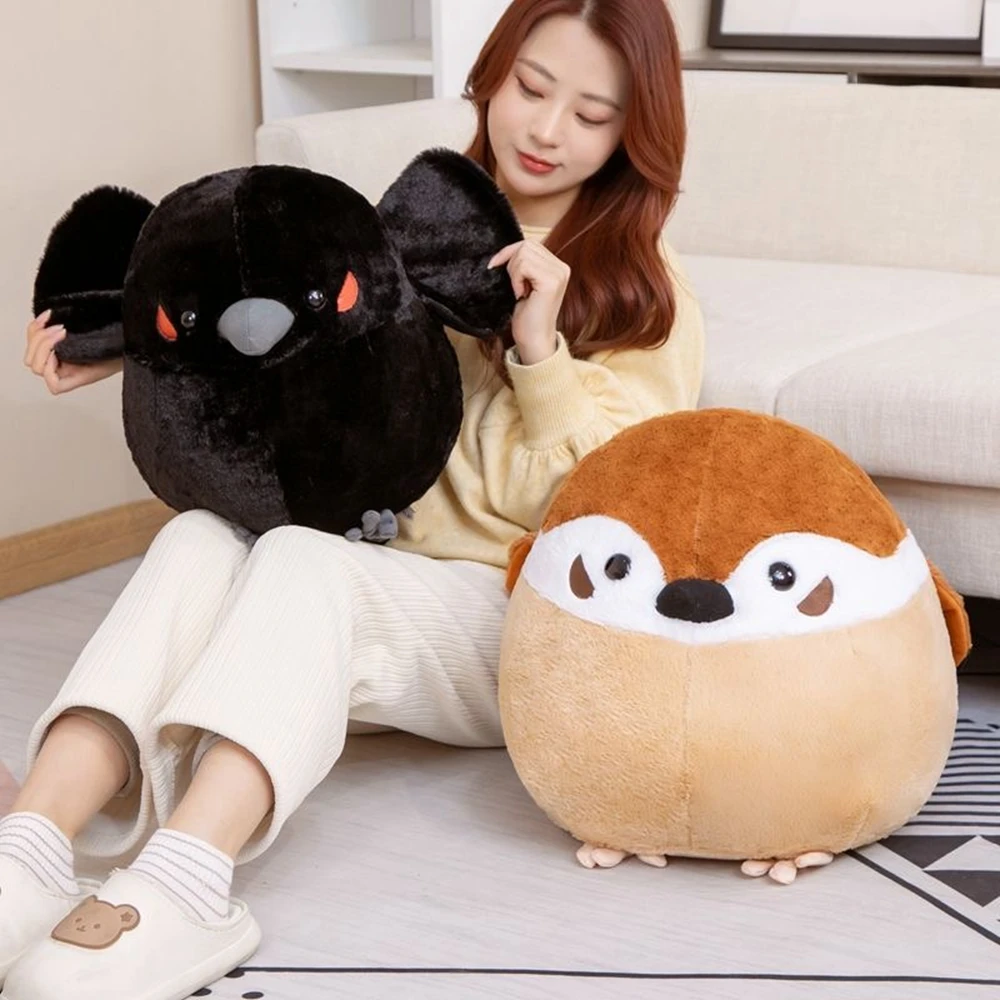 35cm Cartoon Funny Crow Sparrow Plush Toy Cute Doll Bird Fun Bed Sofa Decoration For Children's Gifts Soft Filling