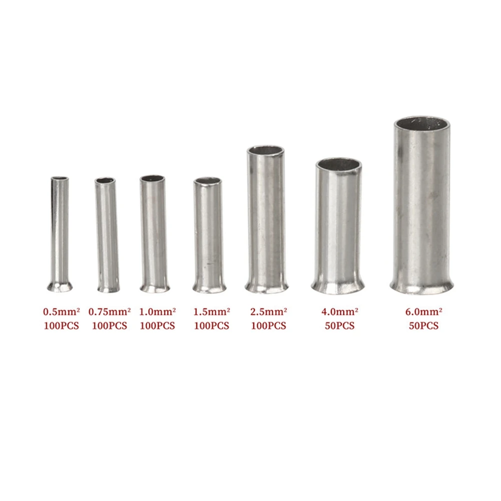 600 peças 0.5mm2-6mm2 22-10 awg virolas de conector de fio não isoladas terminal de cabo elétrico cobre nu estanhado hy