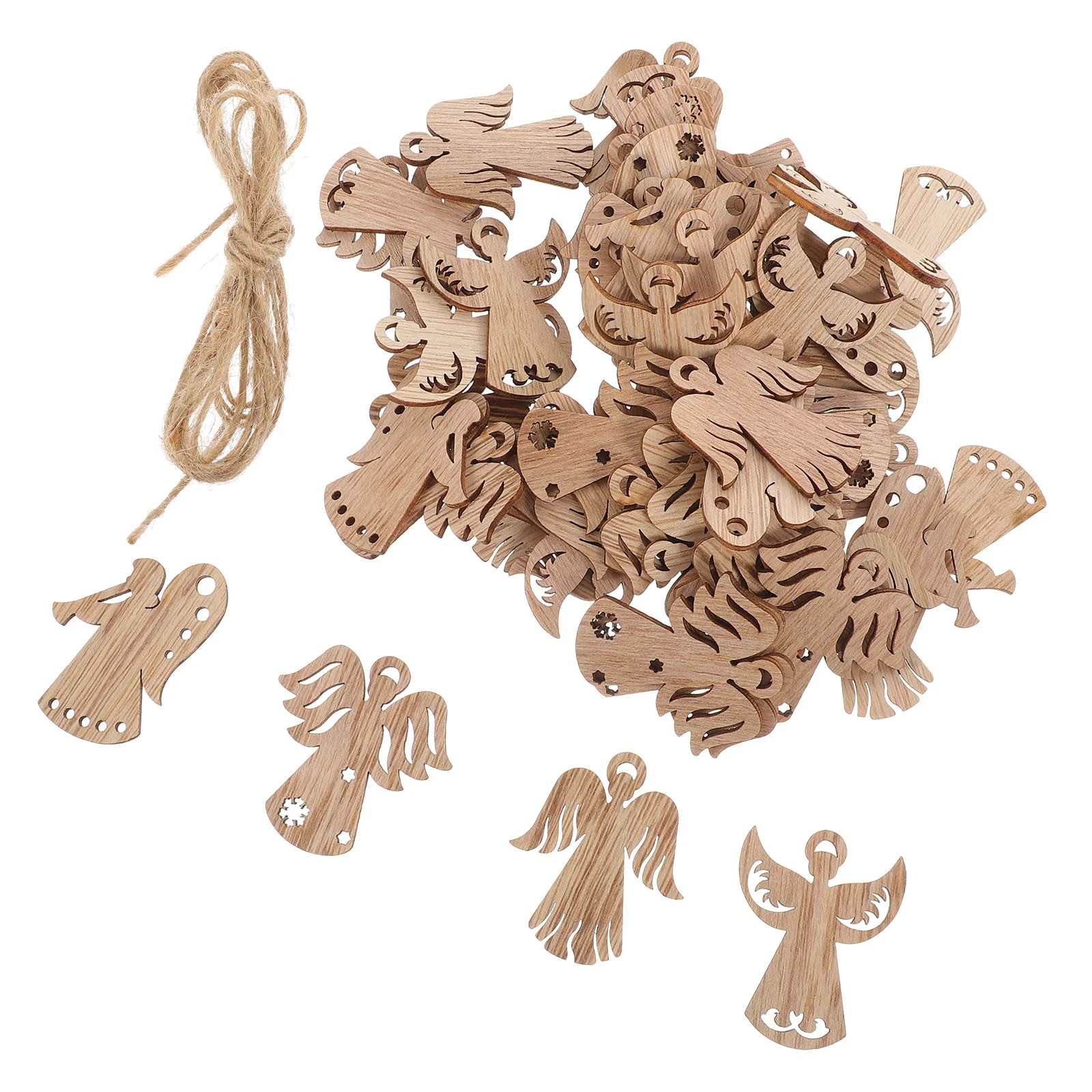 

50 Pcs Wooden Angel Pendant DIY Slices Cutouts Ornaments for Crafts Shape Unfinished Graffiti Chip