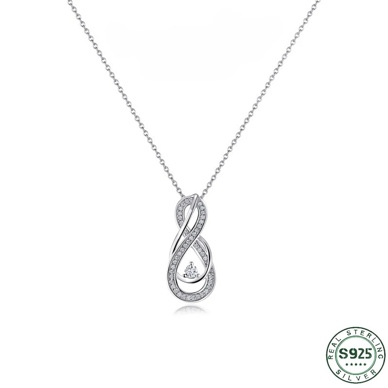 Best-selling 100% S925 Pure Silver Pendant Necklace with Infinity Symbol Zircon Eternal Love Pure Silver Wedding Jewelry