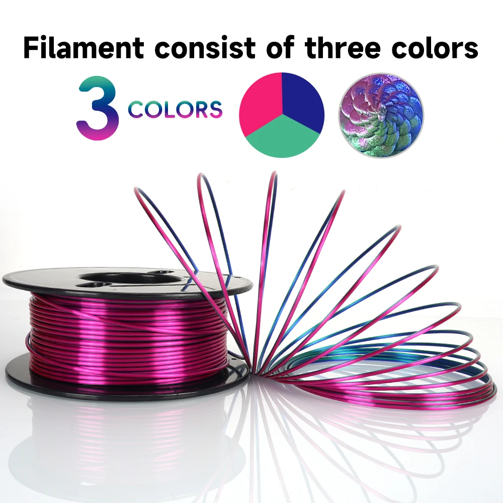 Tricolor 3D Printer Filament Silk PLA 3/21 Color 3D Printing Plastic Materials 1.75mm 200g Spool No Bubble Multicolor