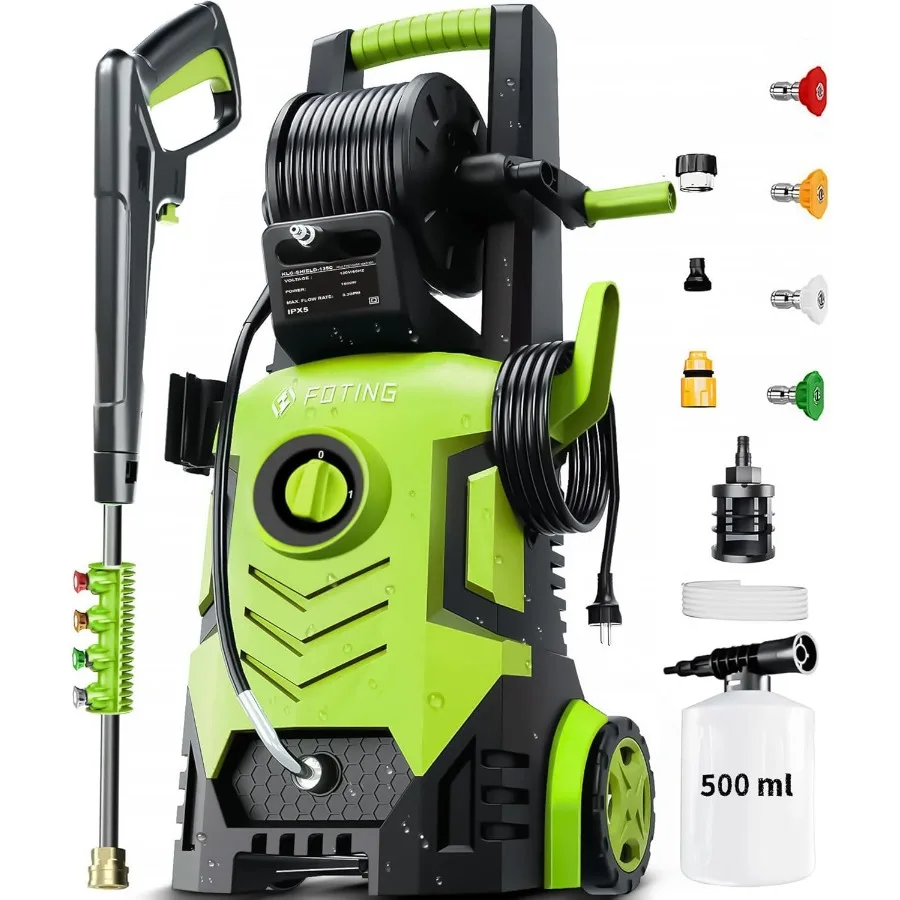 غسالة الضغط العالي الجديدة 2025 بقوة 4800 رطل لكل بوصة مربعة وتصميم طويل القامة 34 بوصة يتميز بـ 4 خرطوم مدخل بفوهات توصيل سريع مع فلتر