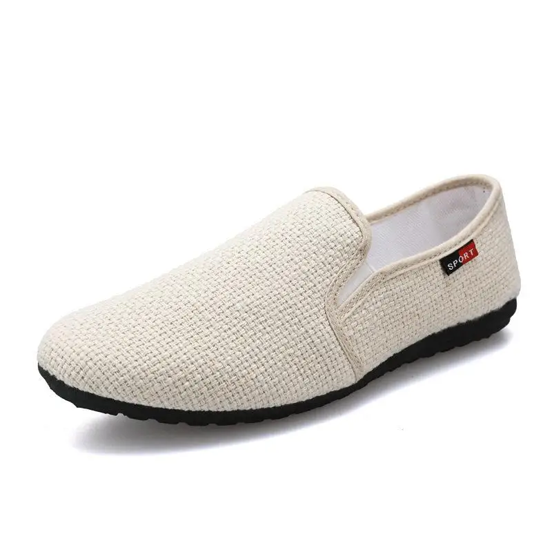 Men's Summer Breathable Linen Slip-On Casual Driving Work Shoes Korean Style Lazy Person's Old Beijing Cloth Shoes