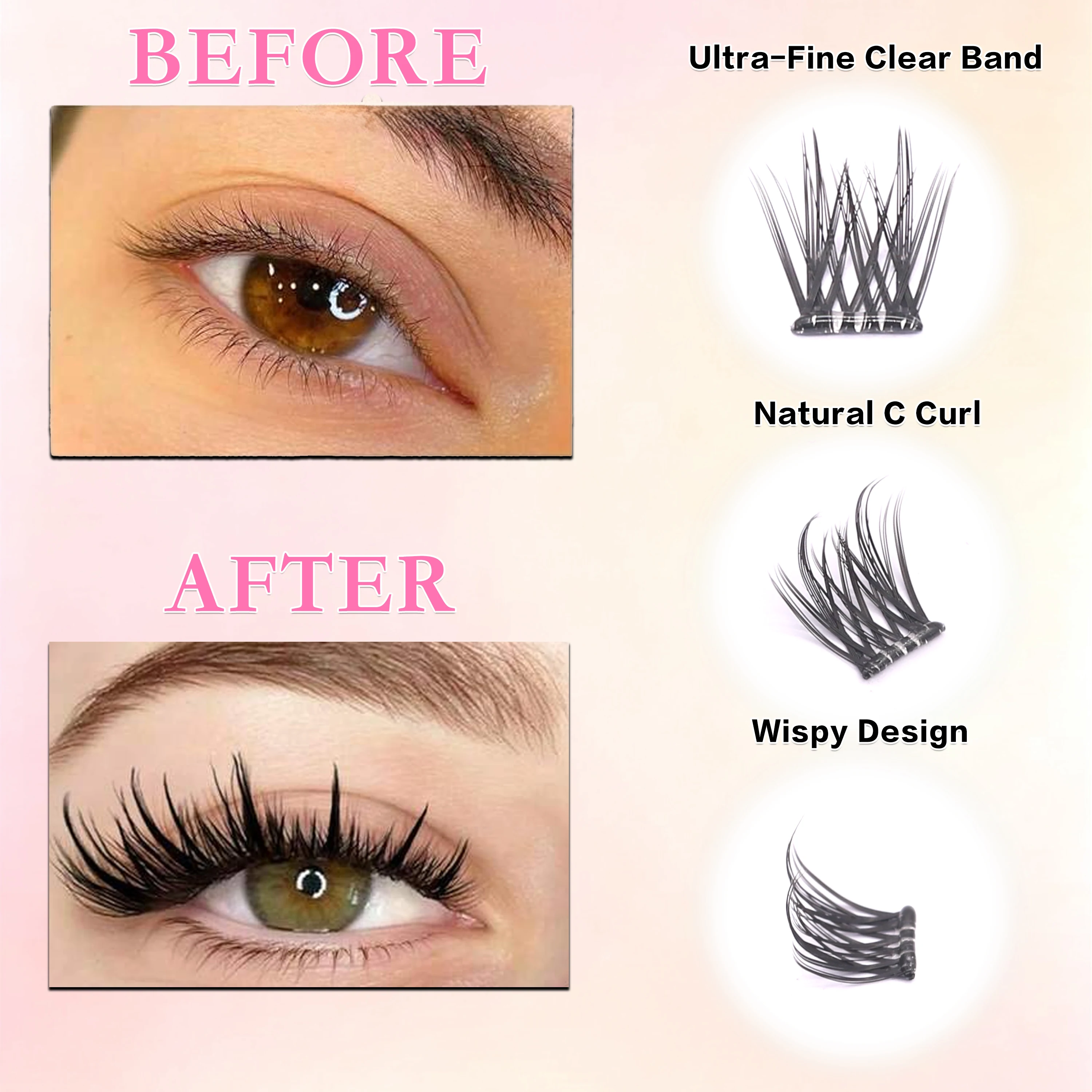 ขนตาปลอมแบบติดเองคุณภาพสูง ยอดนิยม ใช้ซ้ำได้ 3-4 ครั้ง ทำมือ ความจุเยอะ งอน C ผสม ขยายขนาด ตาสองชั้น