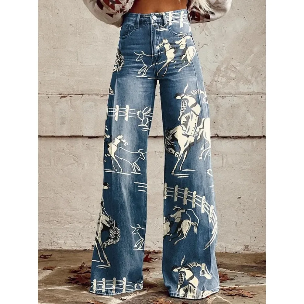 Damen Leopardenmuster Weite Hose mit Hoher Taille Baggy Y2K Vintage Streetwear Hose Locker Sitzende Lässige Tierdruck-Hose – Detail 13