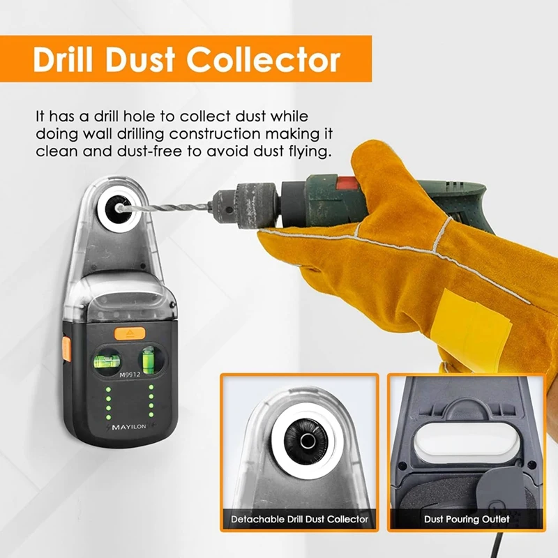 MAYILON 3-In-1 Electric Drilling Dust Collector Precise Laser-Leveling (2M Red-Laser) Horizontal Bubble-Levels Wall Mount Level