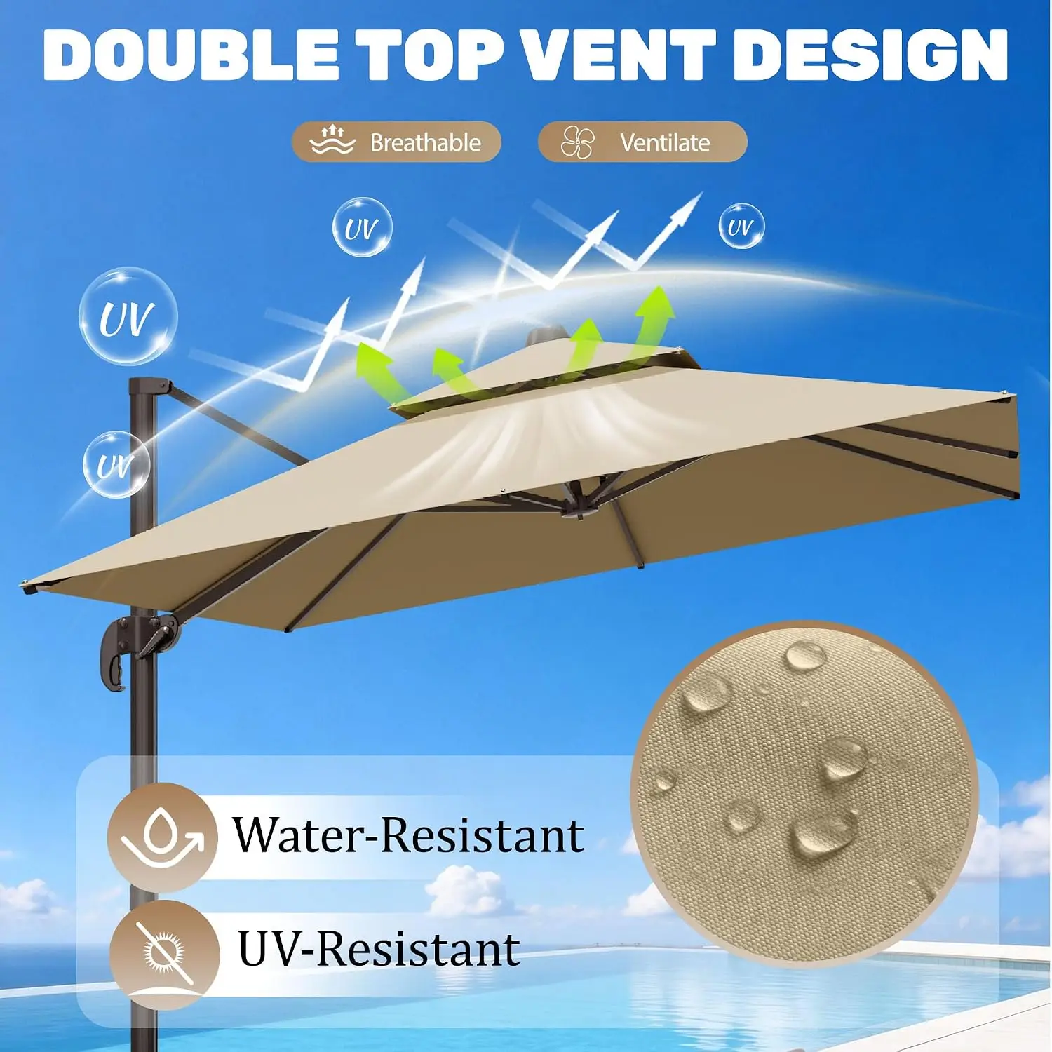 10x10Ft Patio Umbrella Outdoor Cantilever Rectangle Umbrella, 6-Level Tilt & 360° Rotation Offset Umbrella for, Customized