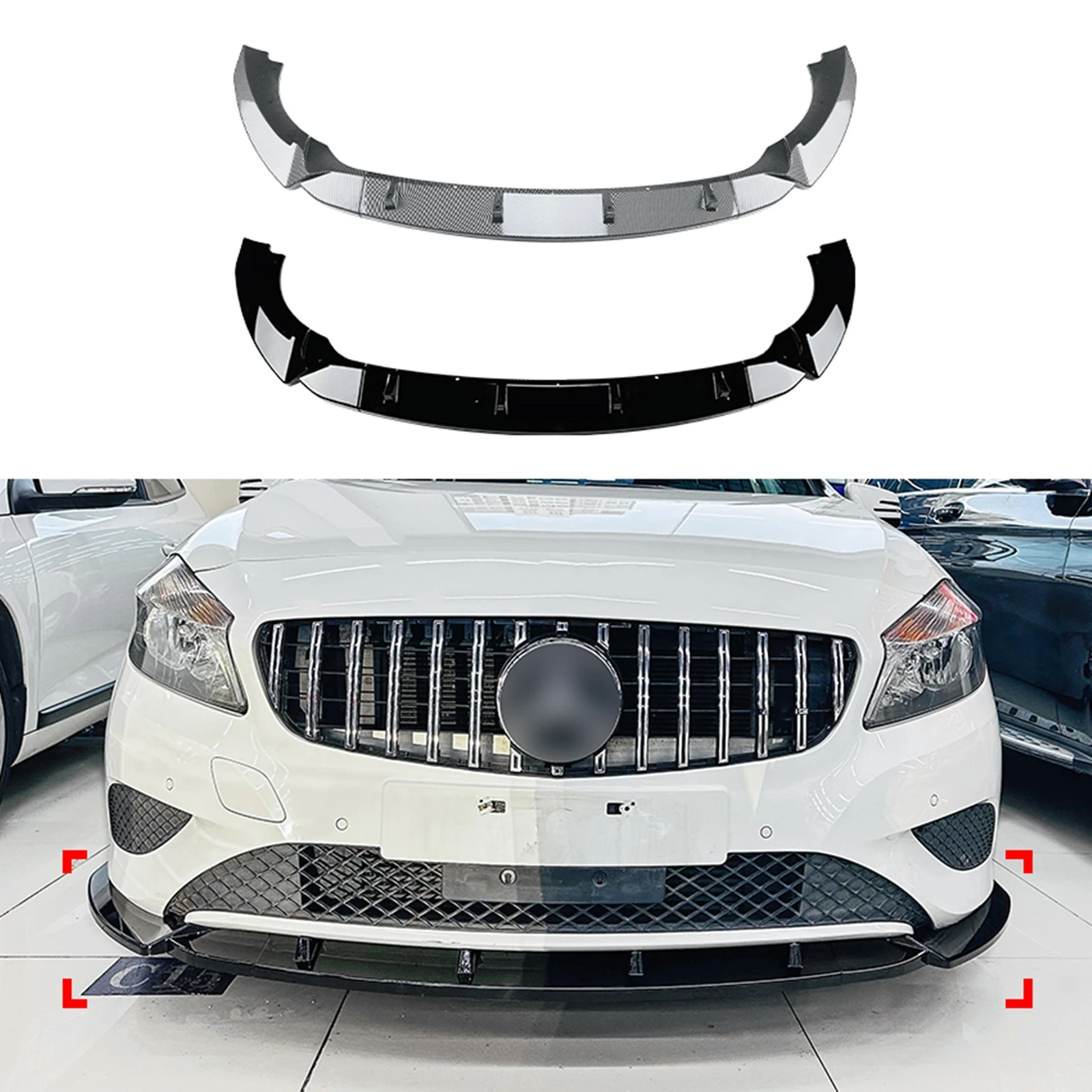 

Front Bumper Spoiler Lip Carbon Fiber Look/Gloss Black Lower Splitter For Mercedes-Benz A Class W176 2013 2014 2015 Base Models