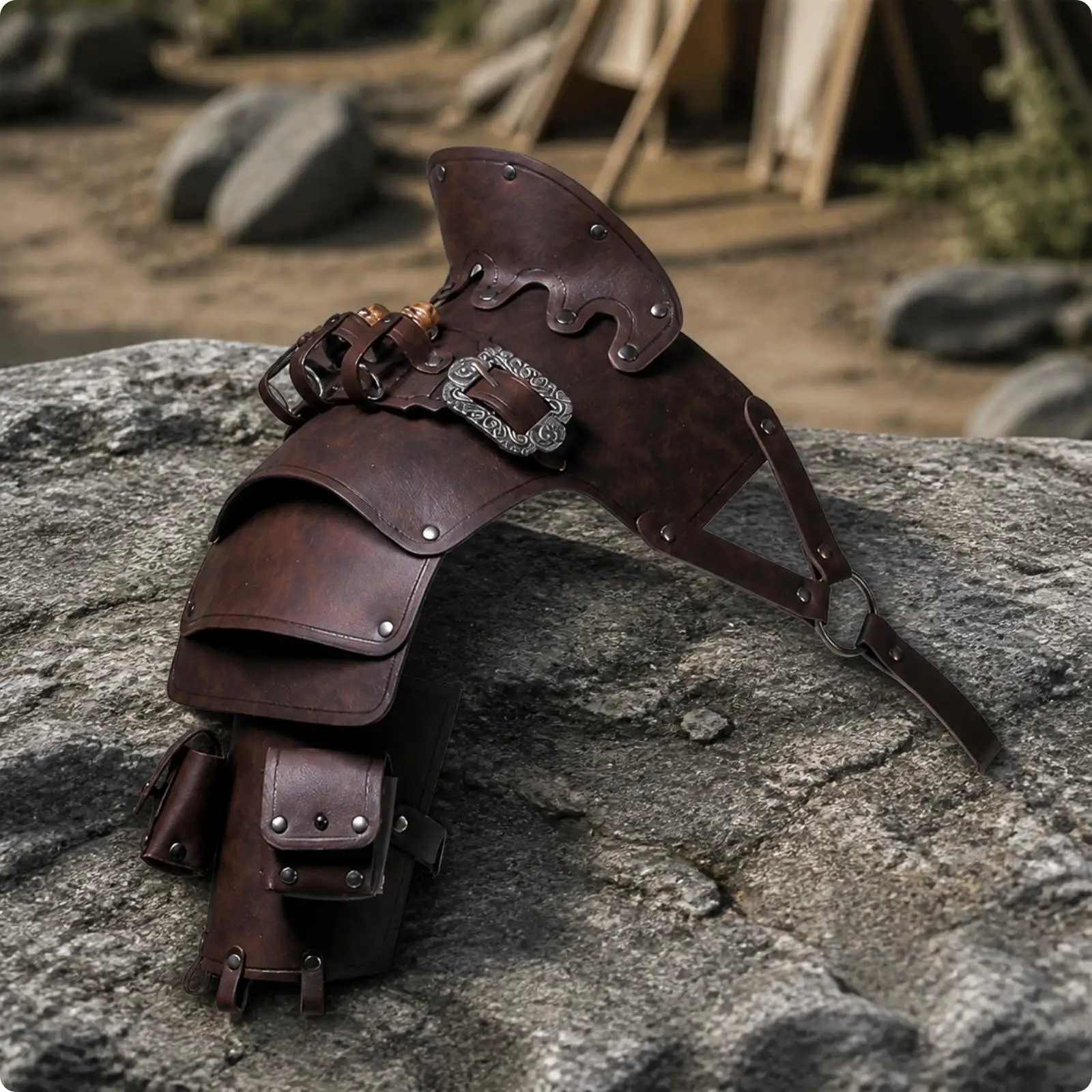 Leather Shoulder Armor Cosplay Pauldron with Overlapping Curved Plates for Medieval Themed Events Historical Warrior Costume