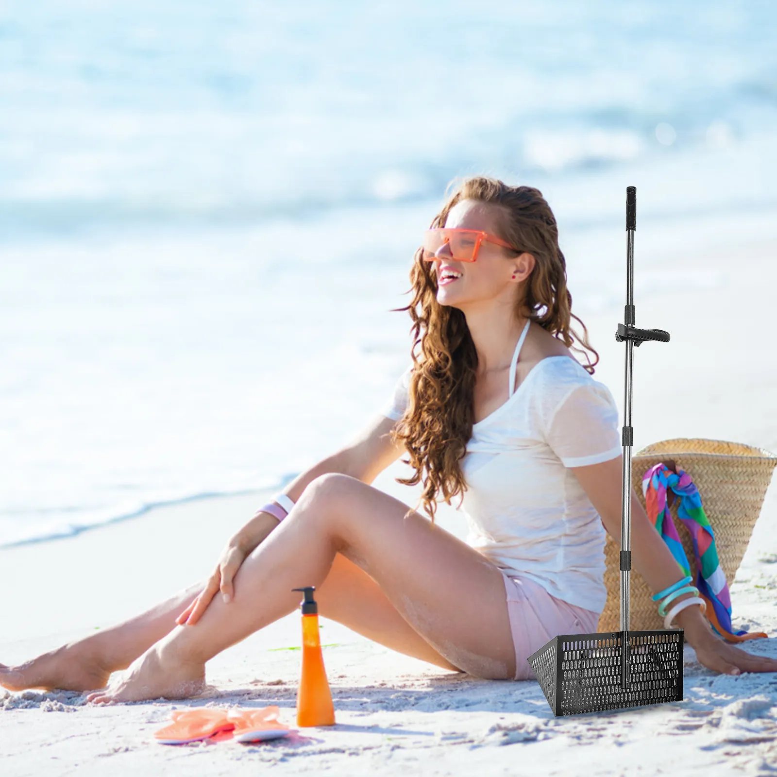 Portable Carbon Steel Beach Sand Sifter Multifunctional Scooper for Treasure Hunting Shell Collecting Durable Mesh Filter Tool