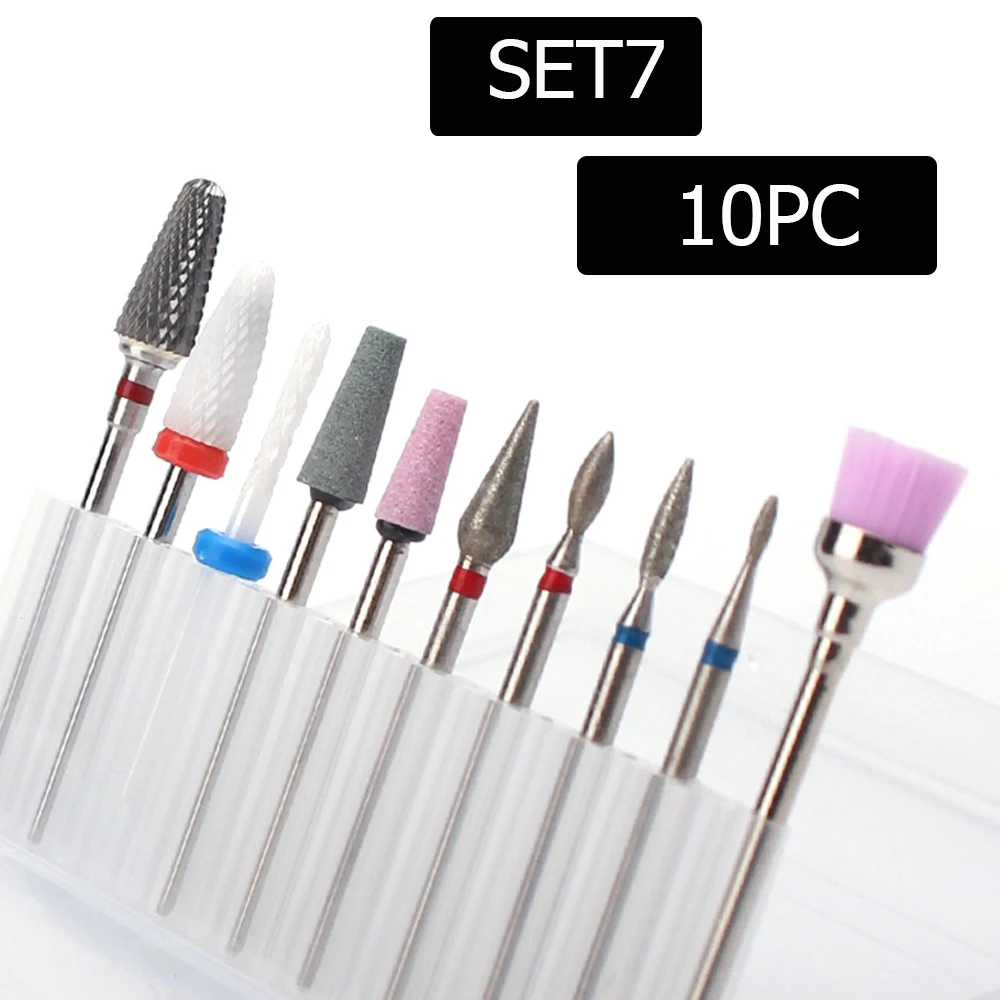 10pc Nail Drill Bit Set Ceramic Milling Cutter Kit Electric Machine Manicure Bits Rotary Burr Cuticle Tools Accessories