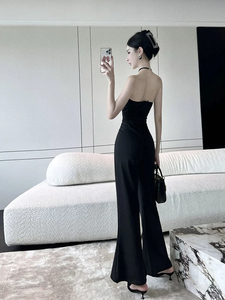 2023 New Black Elastic Diamond Tube top waist horn one-piece pants sexy high waist pants Jumpsuit