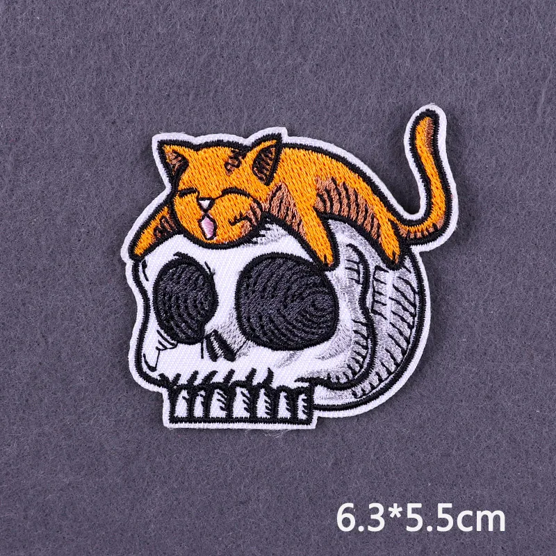 Flamme Schädel Patch Kleidung Punk Bestickt Patches Für Kleidung Eisen Auf Patch Auf Kleidung Thermoadhesive Patches Jacke Abzeichen DIY – Detail 13