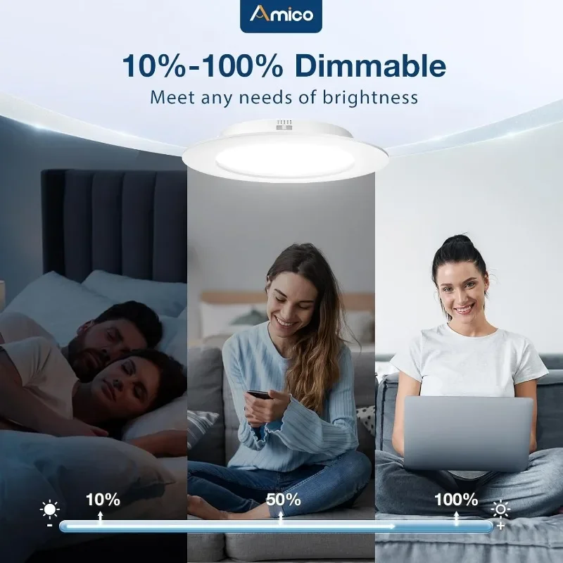 24 عبوة من إضاءة LED 5/6 بوصة 5CCT، قابلة للتعتيم، 12.5 واط = 100 واط، 950LM، 2700 كيلو/3000 كيلو/4000 كيلو/5000 كيلو/6000 كيلو قابلة للاختيار