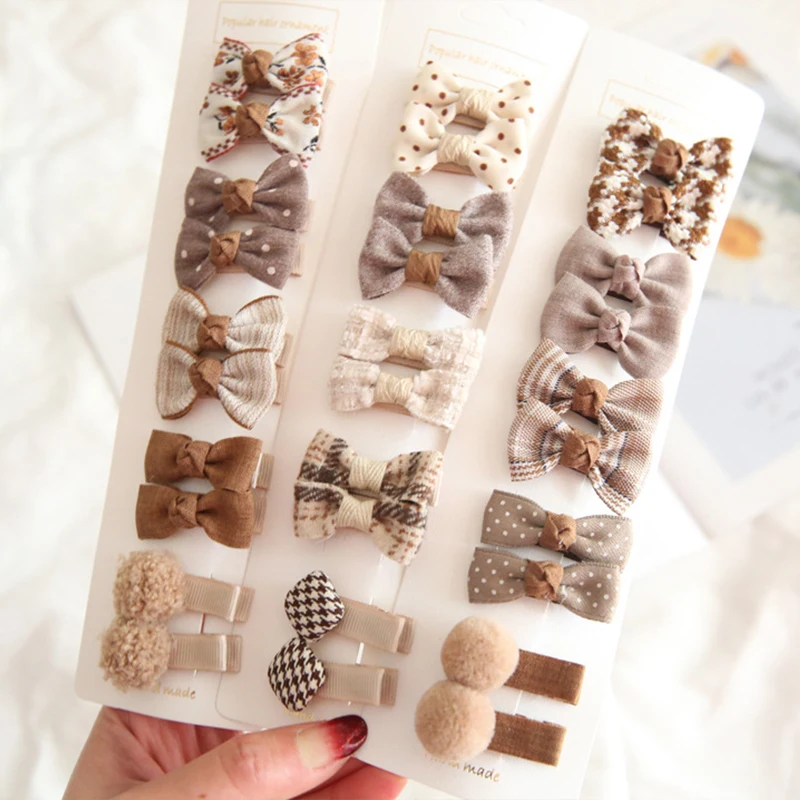 

10 шт./компл., детские заколки для волос кофейного цвета без вреда, заколки для малышей, заколки с бантом принцессы для девочек, осенне-зимние детские плюшевые головные уборы
