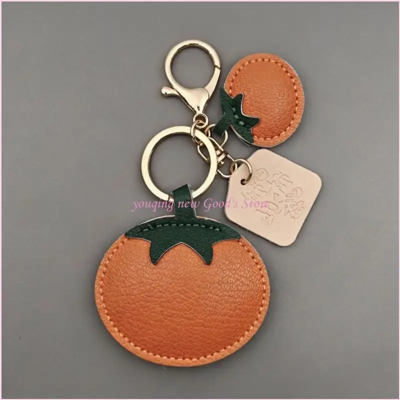57QA Textured Persimmon Bag Charm Accessory with Plaque Detail for Bags