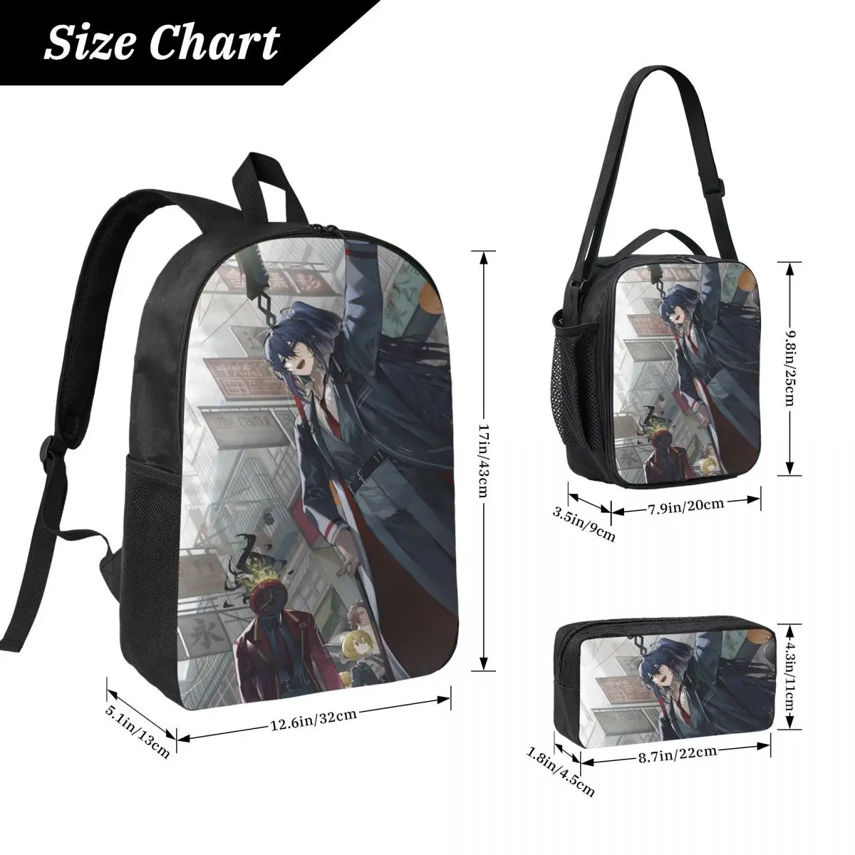 3Pcs Limbus Company School bags Set for Boy Girl Pencil Boxes Backpack Sets with Lunch Box For School Students Knapsack