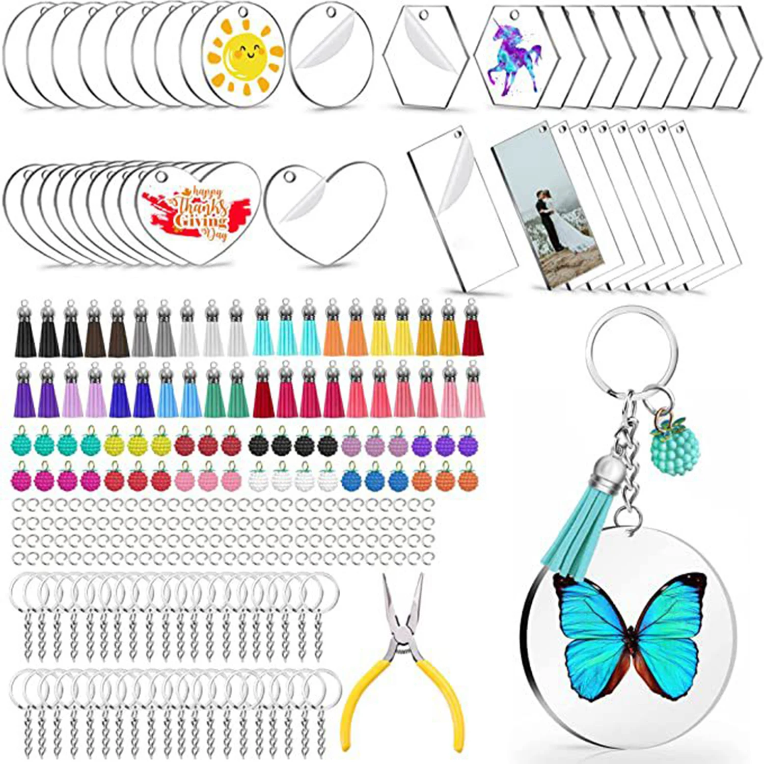 281Pcs/Set Clear Acrylic Keychain Blanks Color Leather Tassels Key Chain With Key Chain Rings Clear DIY Crafts Ornament