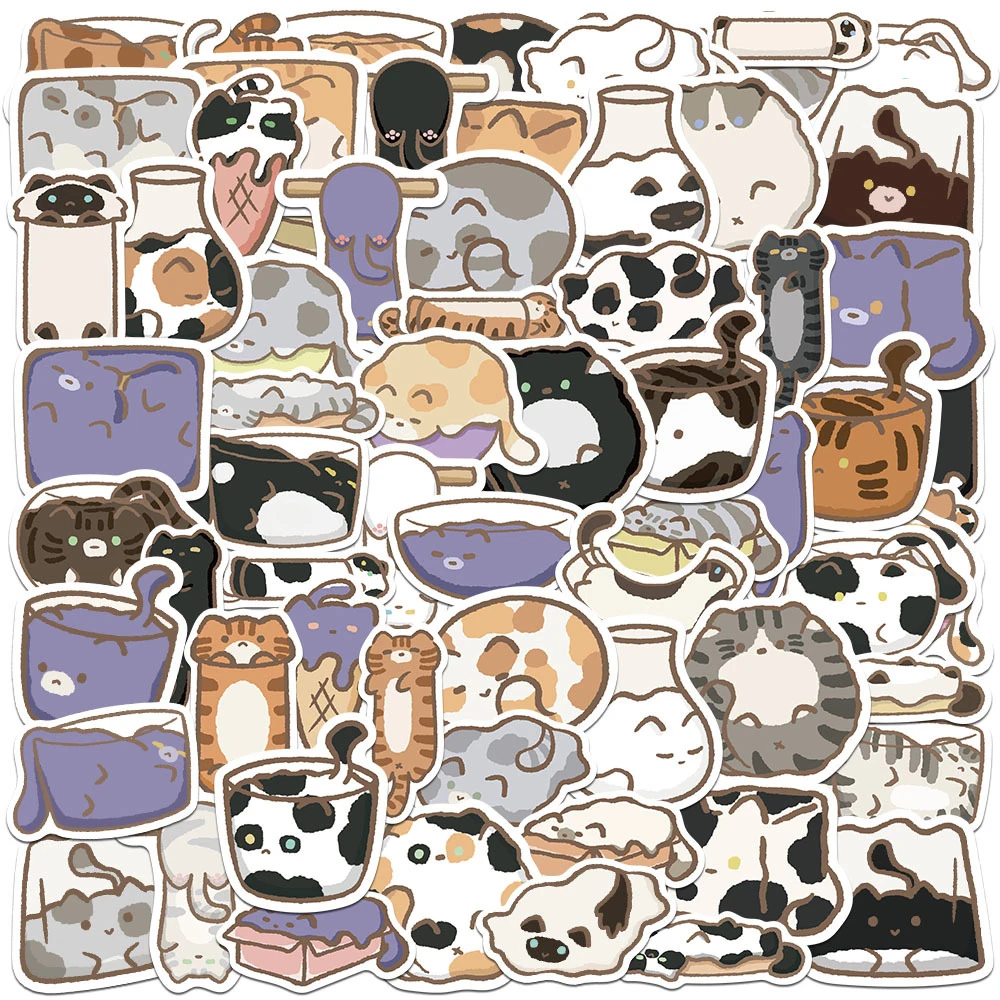 10/30/68pcs Kawaii Liquid Cat Animals Stickers Cute Cartoon Creative Decals DIY Water Bottle Suitcase Phone Graffiti Sticker Toy