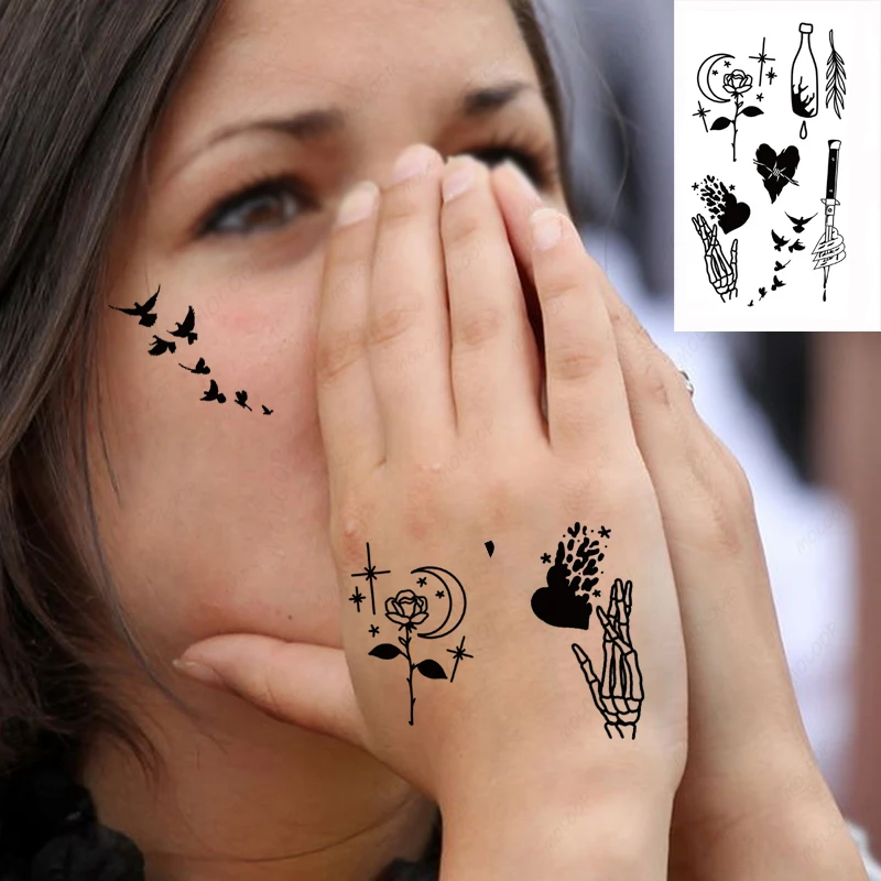 Временные-тату-наклейки-птицы-розы-разбитое-сердце-череп-рука-Водостойкие-тату-для-мужчин-и-женщин-Крутой-аксессуар-для-вечеринок-макияжа-и-боди-арта