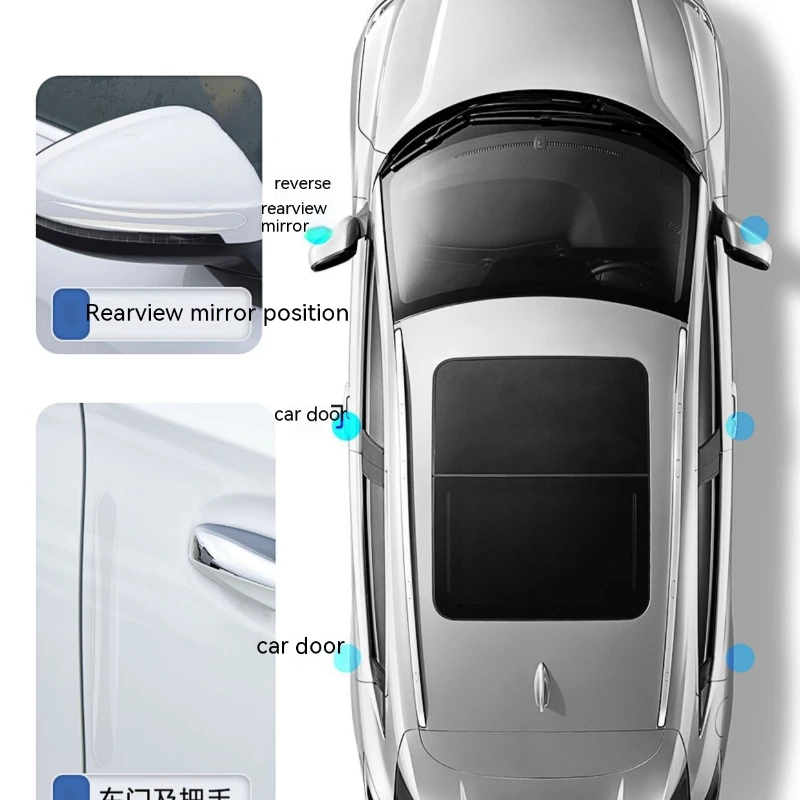 Bande anti-rayures anti-collision pour porte de voiture, autocollants de rétroviseur, bord transparent, protecteur de poignée, étanche invisible, 4