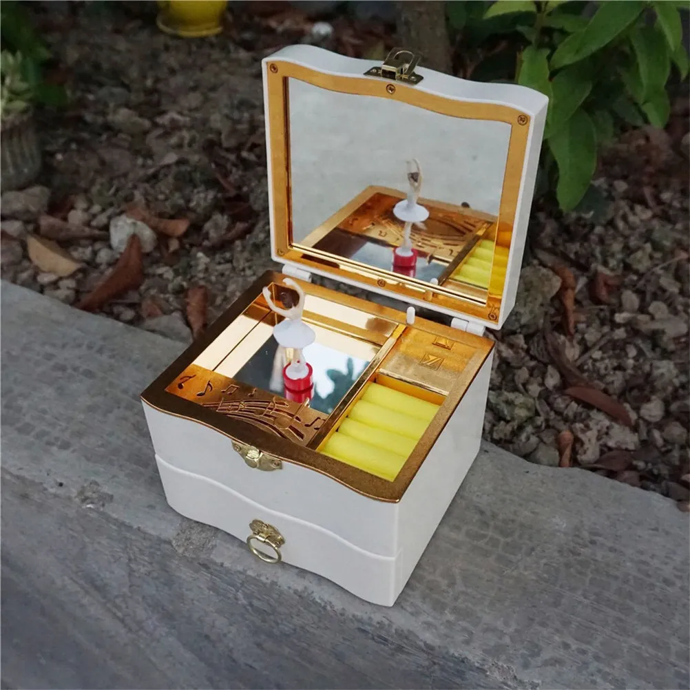 

Jewelry Box Music Box White Storage Container For Women Bracelets Necklaces Keepsakes Decorative Organizer Case