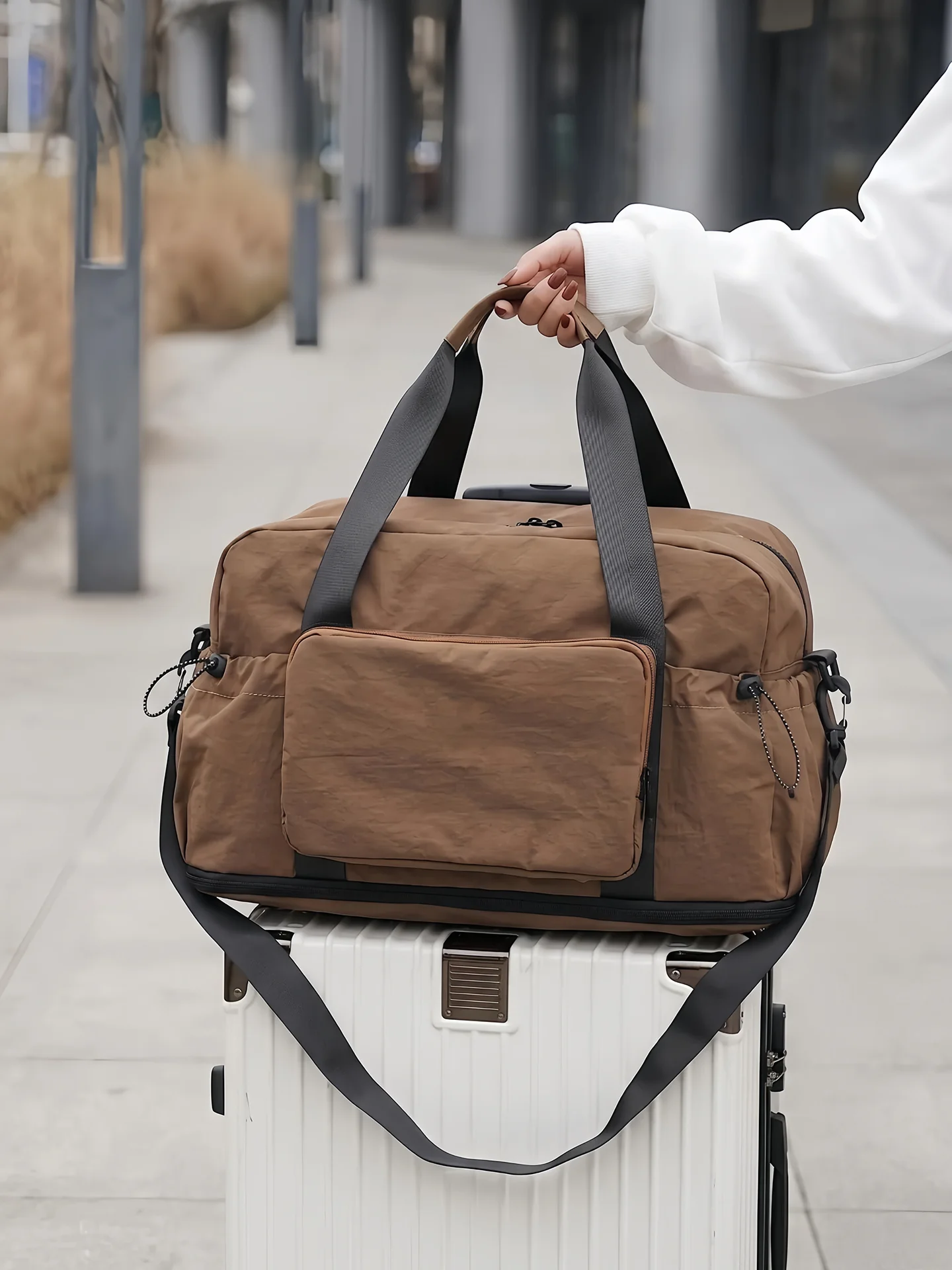 大容量短期旅行用手持ち荷物バッグ-レディース拡張可能キャリーオンスーツケース-青年向け耐久性のあるファッショナブルなトラベルバッグ