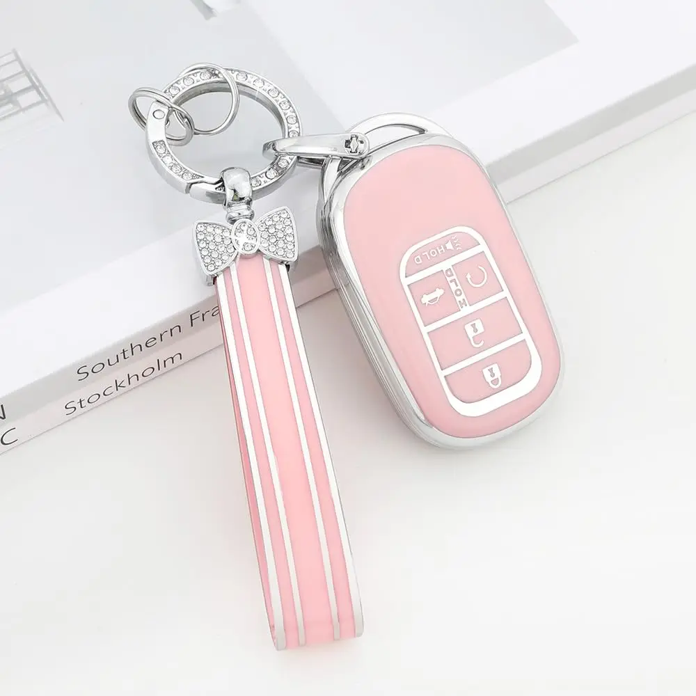 DIYSMART Car Key fob cover case for Honda 2022 2023 Civic HR-V CR-V Accessories Glittering Keychain TPU Keys Covers Protector