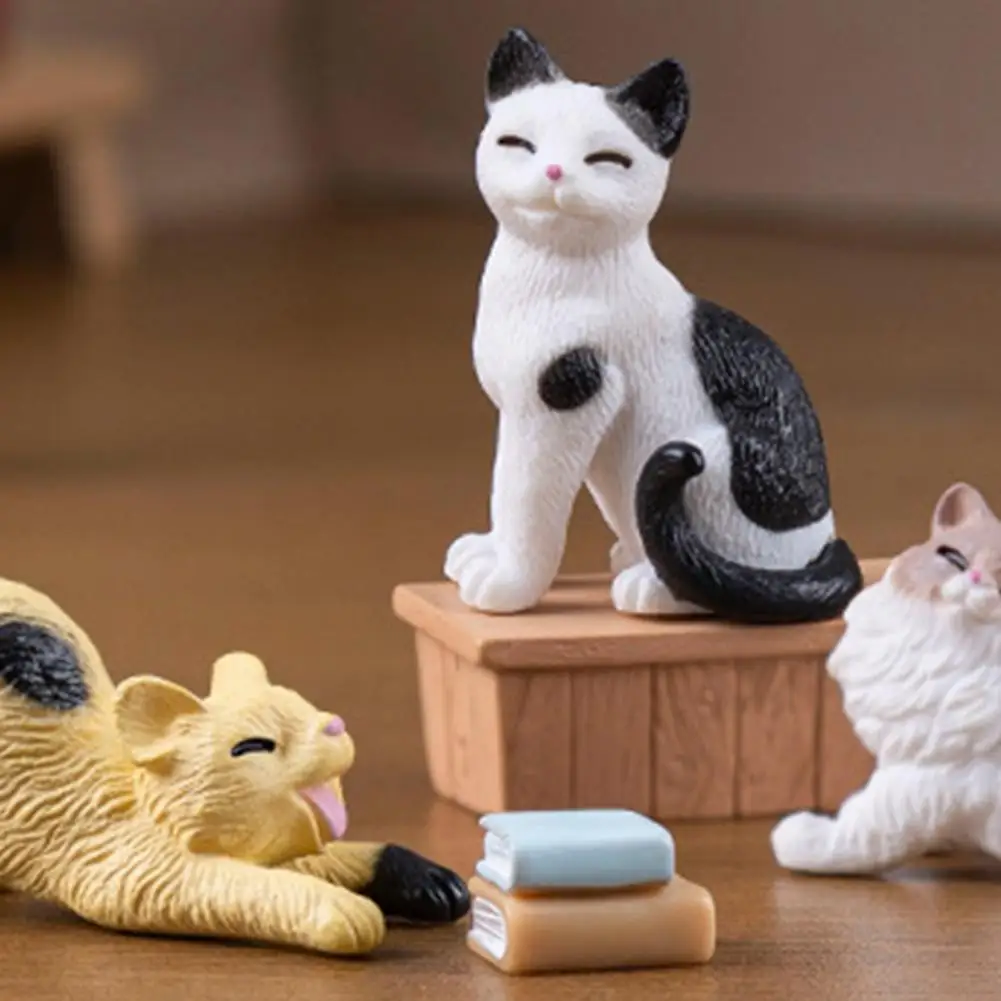 مجموعة تمثال قطة صغيرة لتزيين مكتب تخفيف التوتر مكونة من 6 قطع من مجموعة زينة القطط مع للمنزل