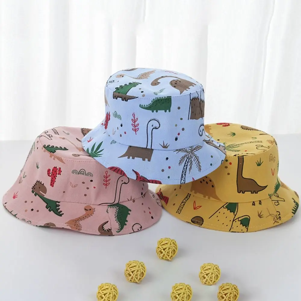 Gorros de cubo con estampado de dinosaurio para bebé, sombrero de pescador infantil de dibujos animados, sombrero de Sol de Panamá para niño y niña