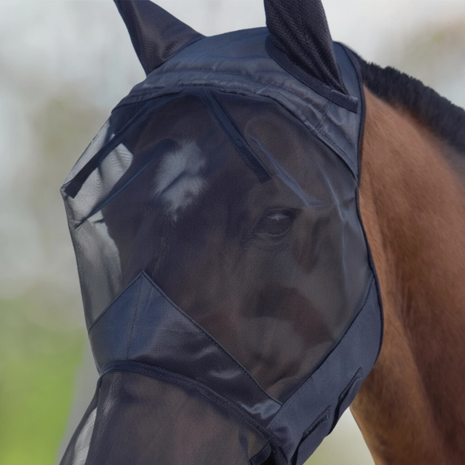 Mesh Horse Mask Adjustable Horse Mask with Ear Holes Flexible Transparent for Horses, Outdoor, Stable