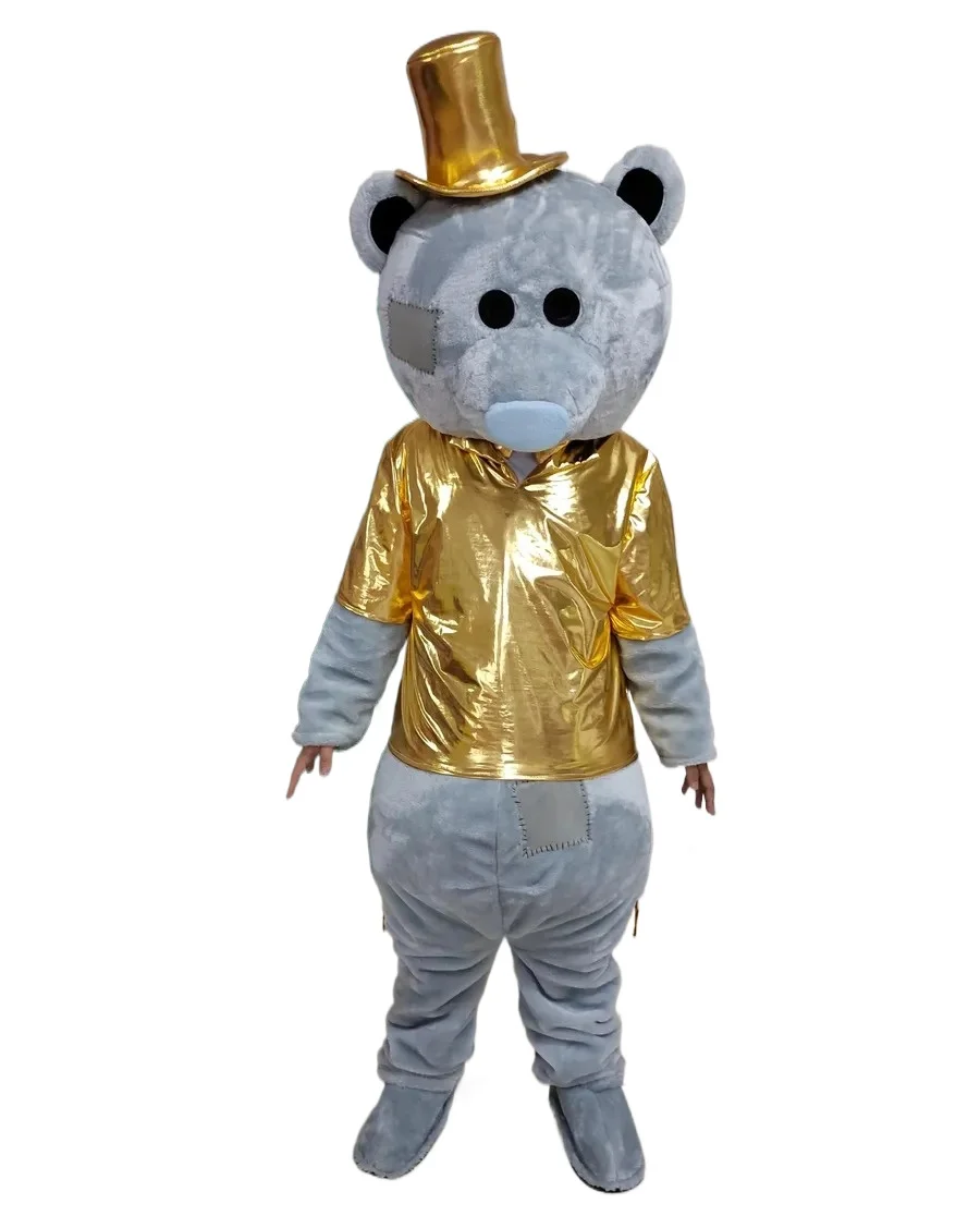

Disney Golden Tuxedo Teddy Bear Mascot Costume Anime Cosplay grey Bear Halloween Carnival Party Events Adult christmas suits