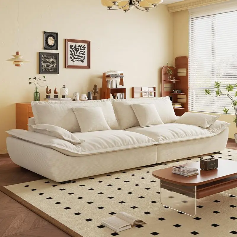 Retro corduroy sofa small apartment living room three people four people super wide sitting deep removable sailing sofa