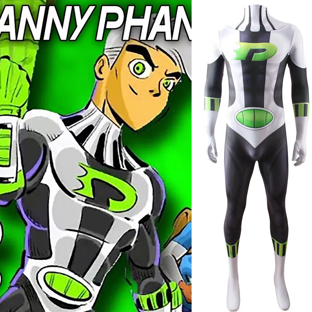 

Anime Cosplay Danny Phantom Costume Superhero 3D Printed Spandex Bodysuit Danny Phantom Halloween Costume Zentai Suits for Adult