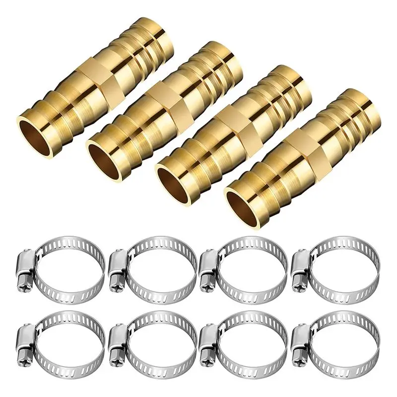 A64K 12 Pieces Hose Repair Connectors with Claps Brass Garden Hose Repair Kit Fitting Water Hose Repair Kit Solid Female Hose