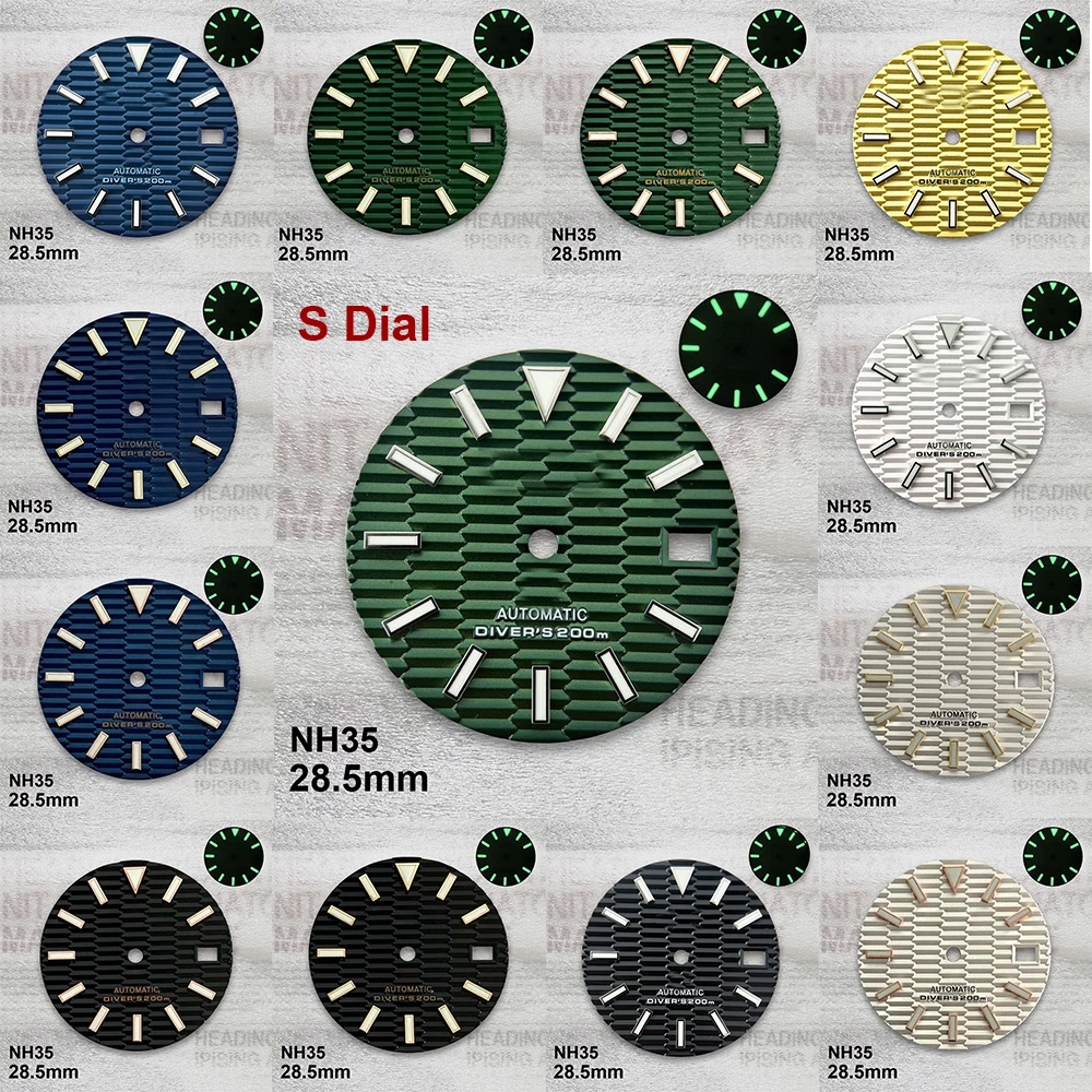 

28.5mm S Logo Slope Dial Fit NH35/NH36/4R/7S Japan Movement Green Luminous High Quality Watch Modification Accessories