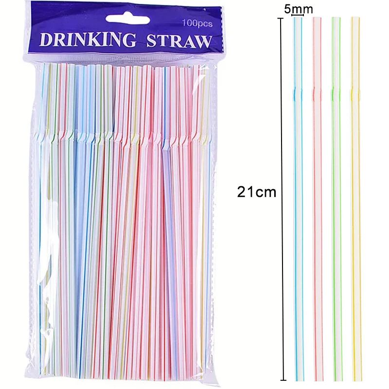 Drinking Plastic Straws Colorful Flexible Milk Cola Bubble Tea Disposable Straw for Wedding Party Kitchen Bar Drinks Supplies